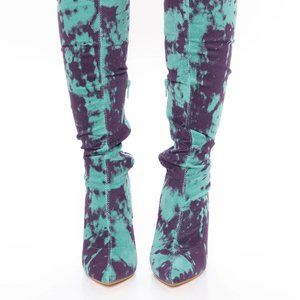 Tie Dyed Thigh High Boots